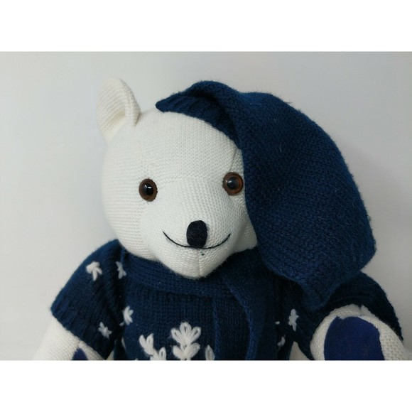 Pier 1 One Imports Corduroy Teddy Polar Bear Stuffed Animal Plush Winter Sweater - Picture 3 of 10